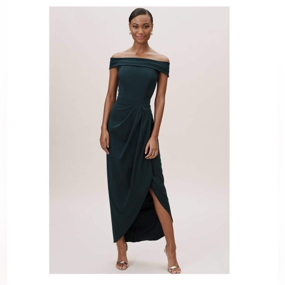 BHLDN THOMPSON OFF-SHOULDER GOWN EMERALD GREEN SIZE 2